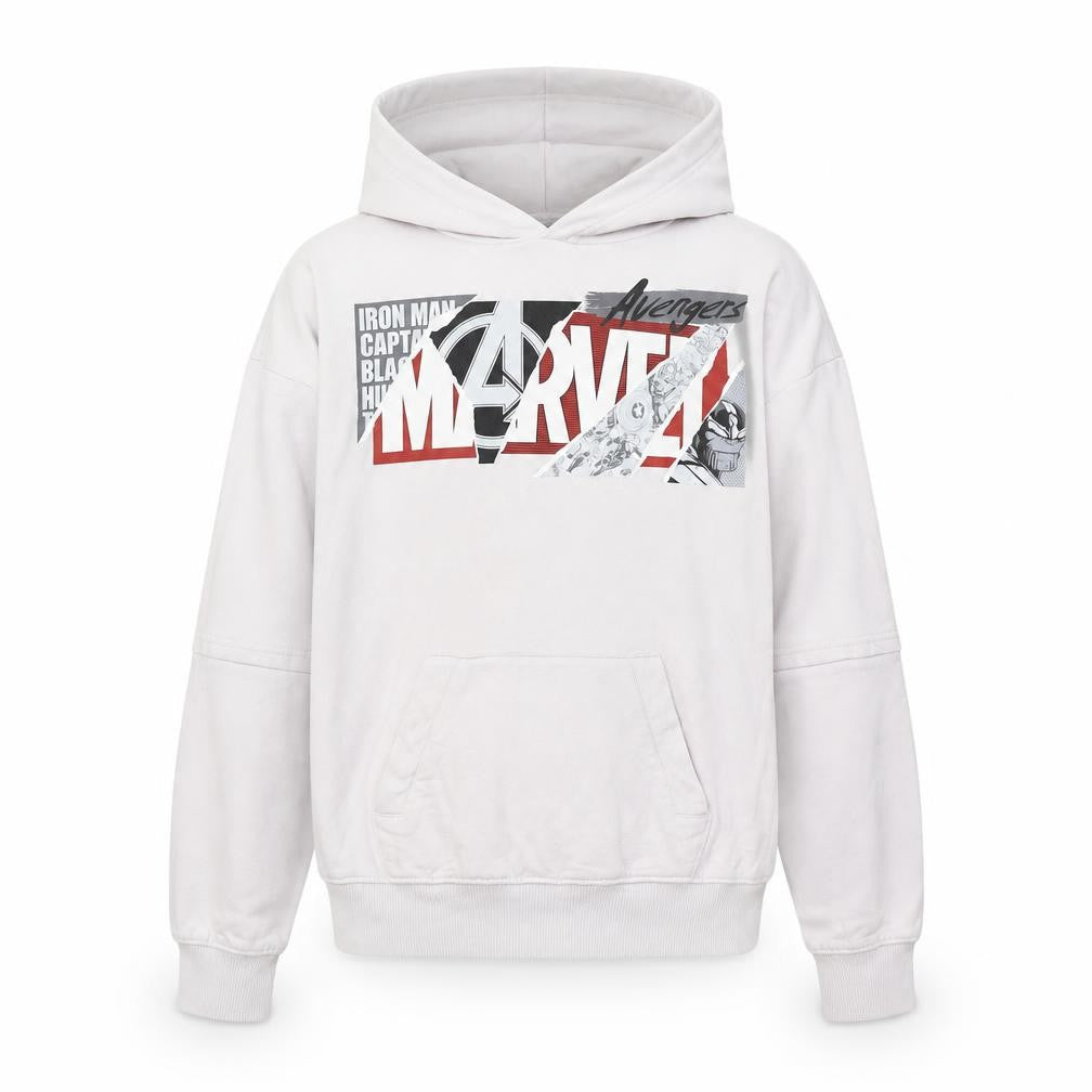 Front view of Marvel boys’ white avengers pullover hoodie 10-11 years