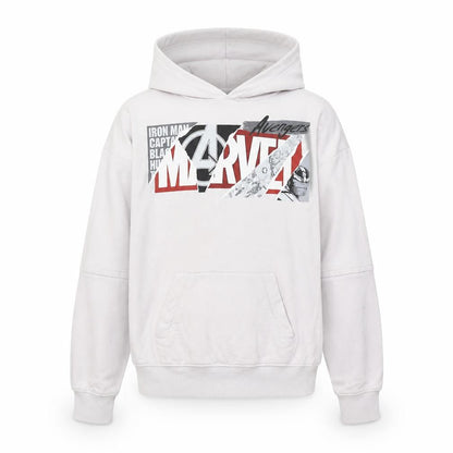 Front view of Marvel boys’ white avengers pullover hoodie 10-11 years