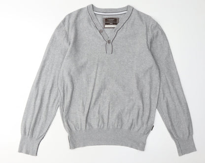 St. George by Duffer Men's Grey Henley Jumper Size S