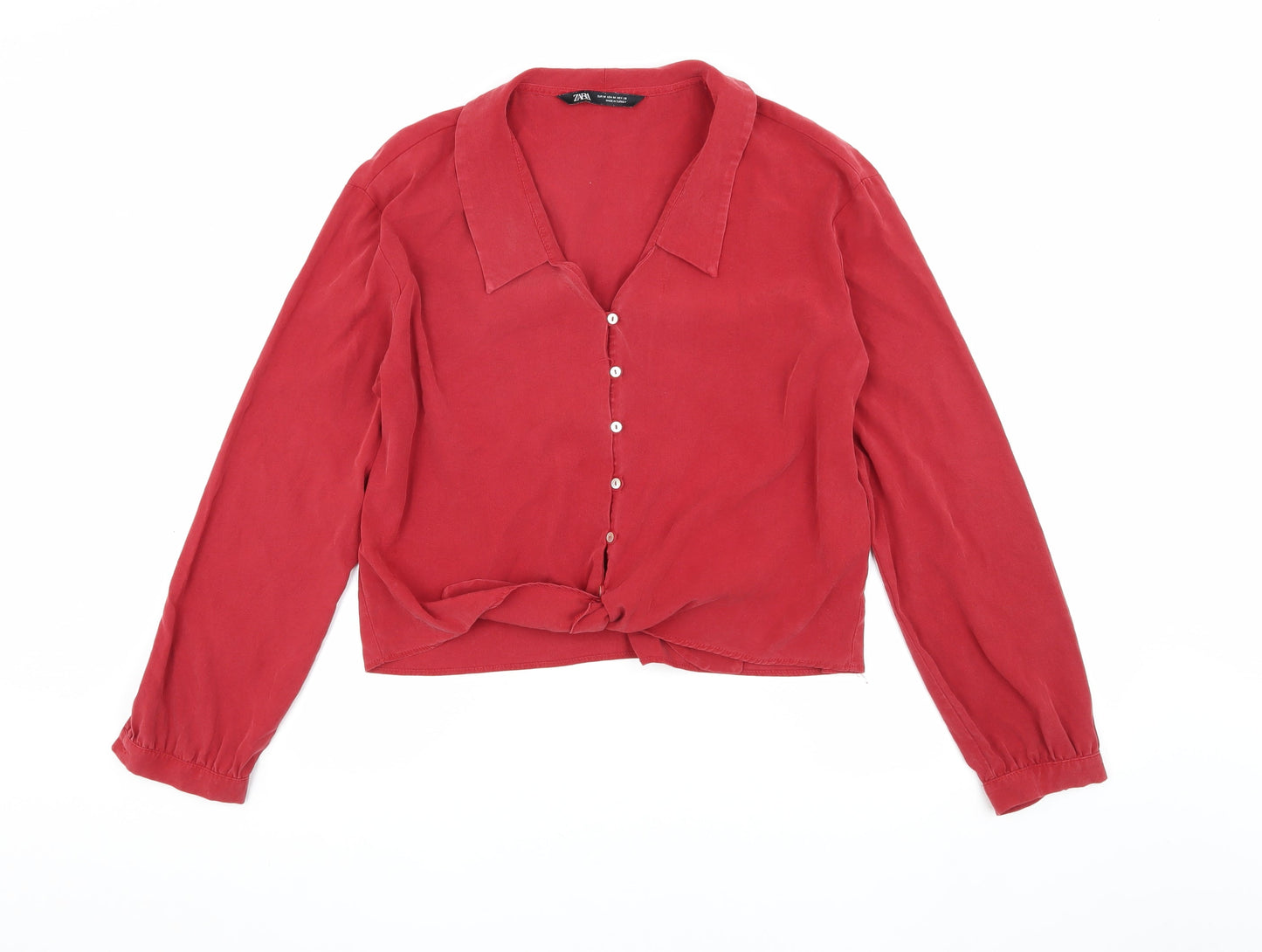 Womens UK Size 10 Zara Red Cropped Button-Up