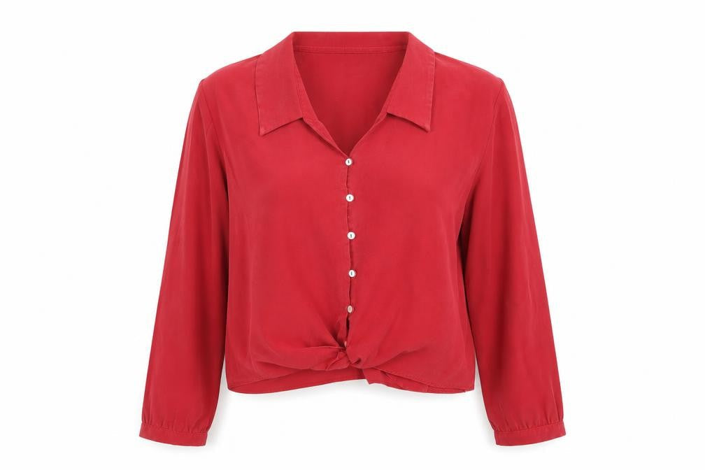 Womens UK Size 10 Zara Red Cropped Button-Up