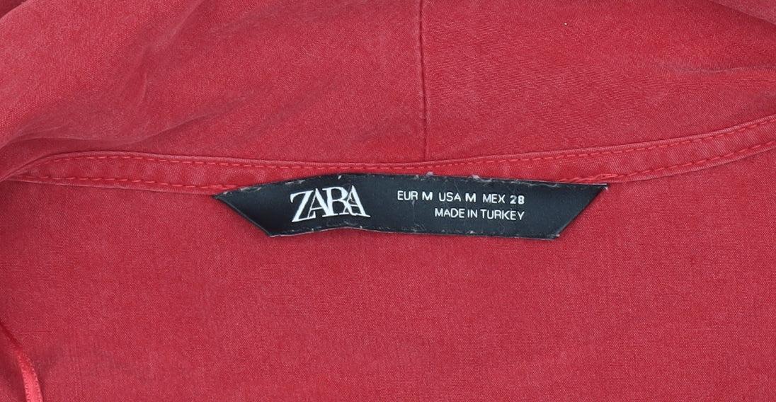 Womens UK Size 10 Zara Red Cropped Button-Up