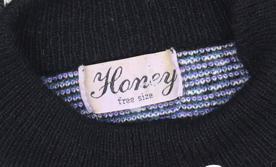 Honey Women's Black Floral Knit Jumper One Size High Neck