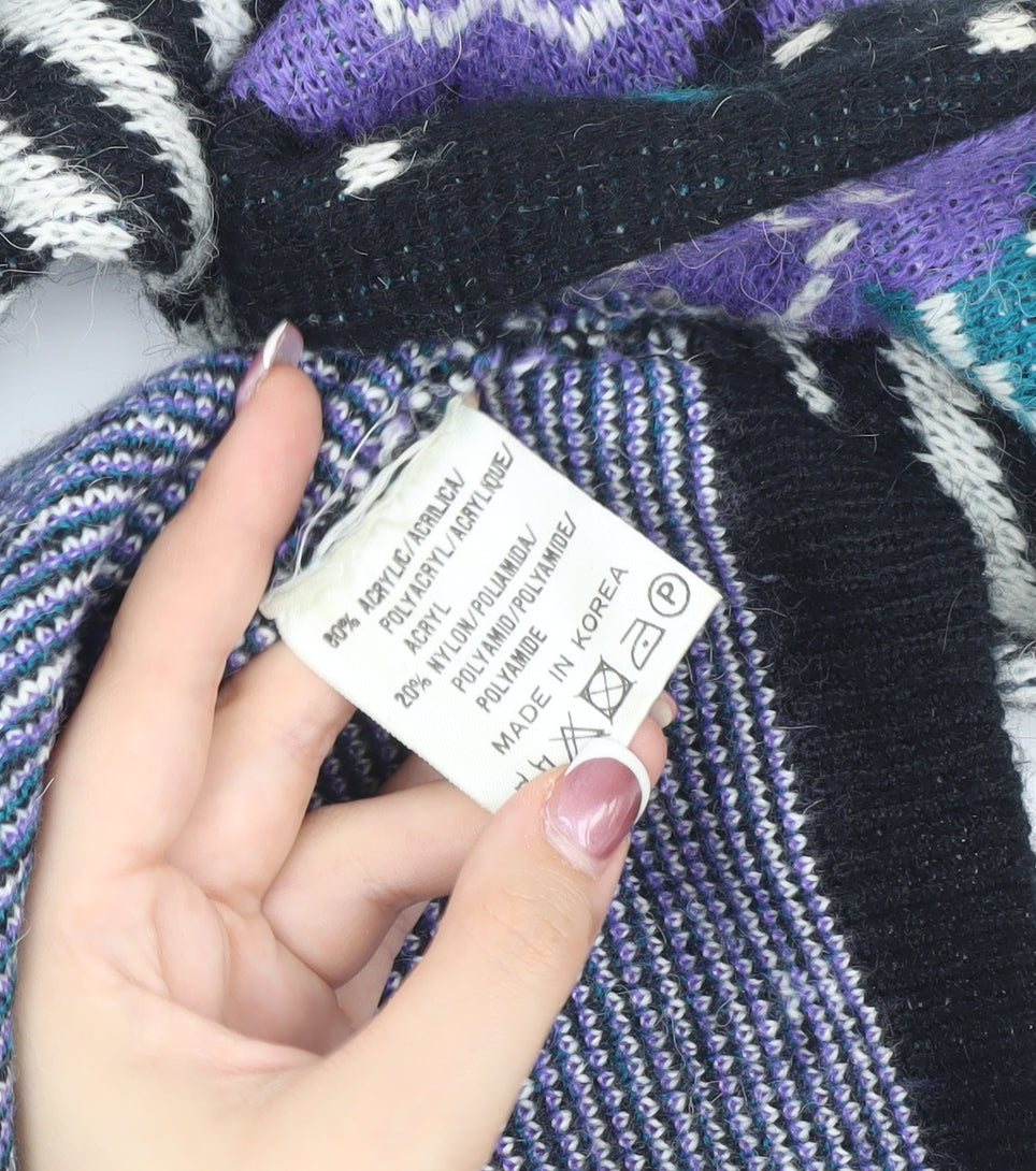 Honey Women's Black Floral Knit Jumper One Size High Neck