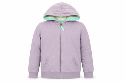 Front view of johnnie b girls’ purple hooded jacket, size 12, years
