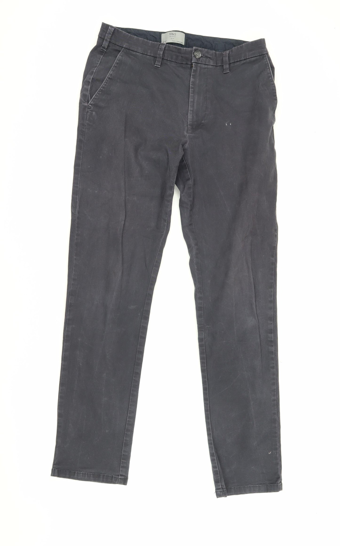 Marks and Spencer Men's Black Slim Chino Trousers 32