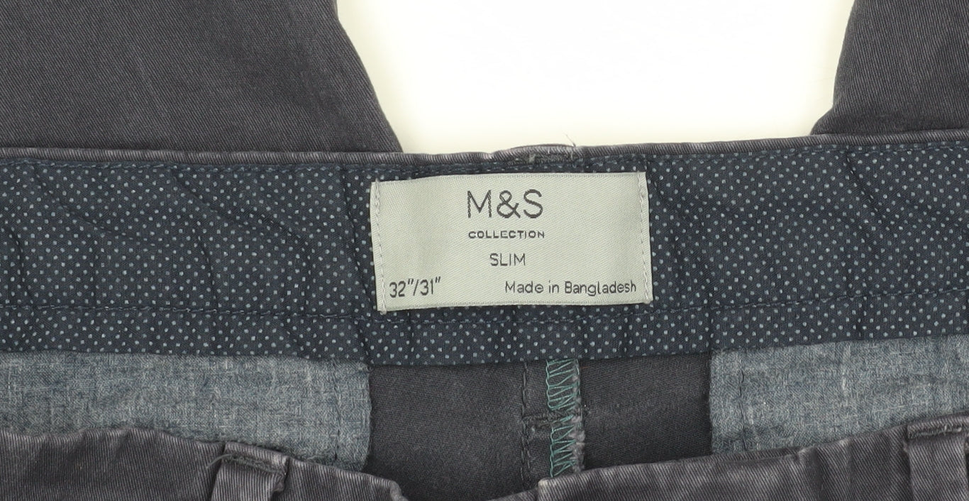 Marks and Spencer Men's Black Slim Chino Trousers 32