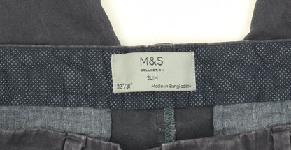 Marks and Spencer Men's Black Slim Chino Trousers 32