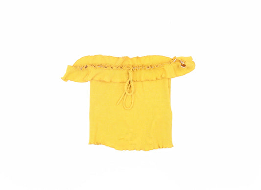 Bershka Women's Yellow Cropped Off-Shoulder Top