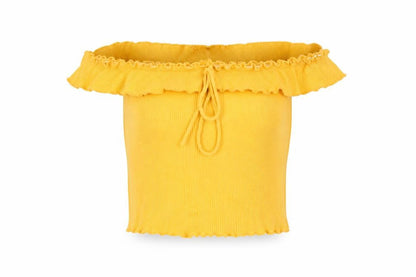 Bershka Women's Yellow Cropped Off-Shoulder Top