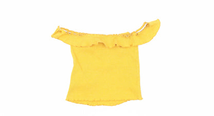 Bershka Women's Yellow Cropped Off-Shoulder Top
