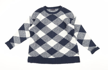 Marks and Spencer Men's Blue Argyle Pullover Jumper Size L
