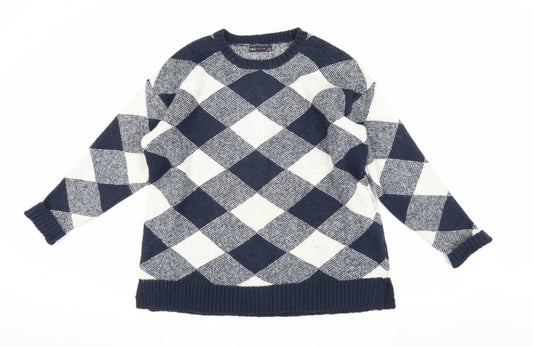Marks and Spencer Men's Blue Argyle Pullover Jumper Size L