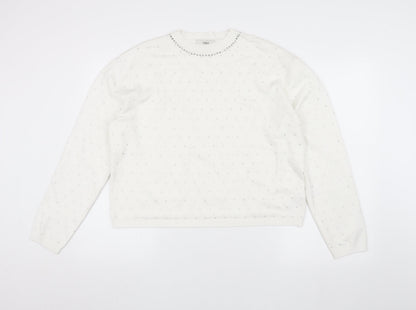 Womens UK Size L Marks and Spencer White Pullover Jumper