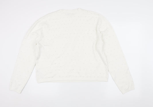 Womens UK Size L Marks and Spencer White Pullover Jumper