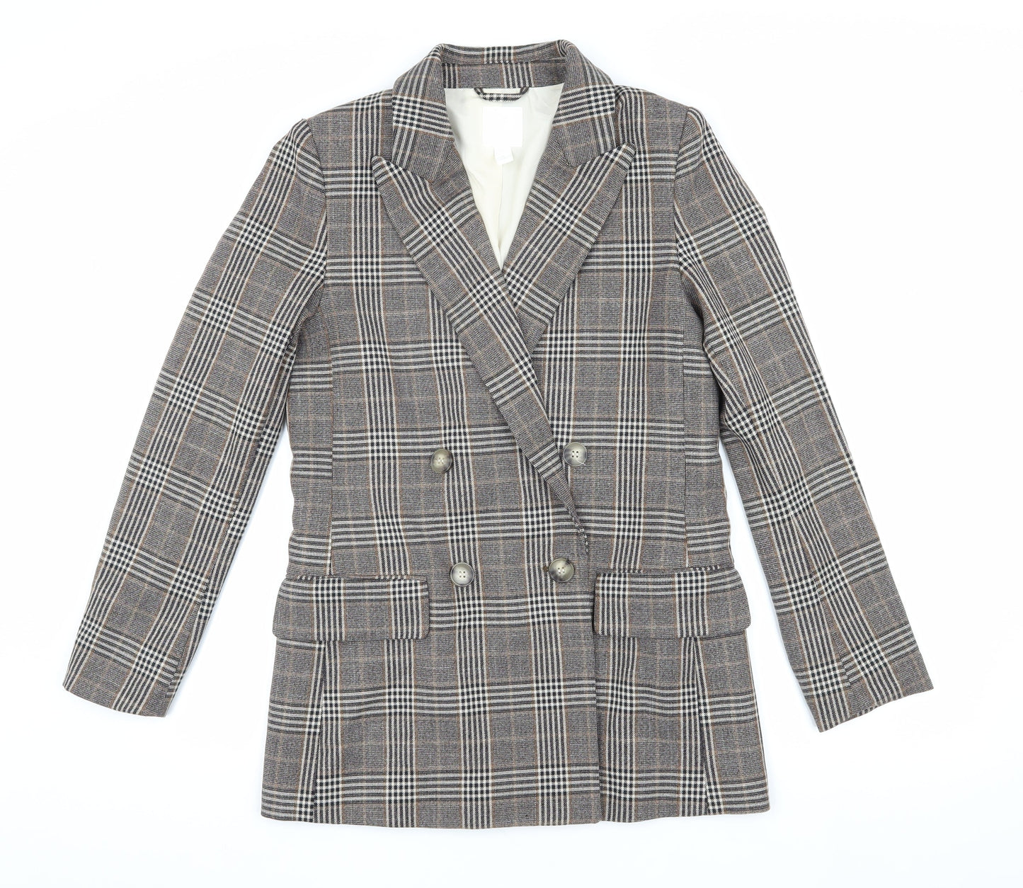 H&M Women's Multicoloured Plaid Blazer, Size 6