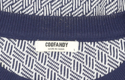 Coofandy Men's Blue Geometric Pullover Jumper L