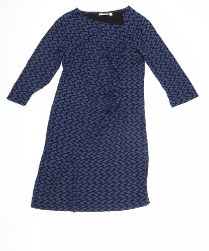 Adini Women's Blue Geometric M Dress, 3/4 Sleeve