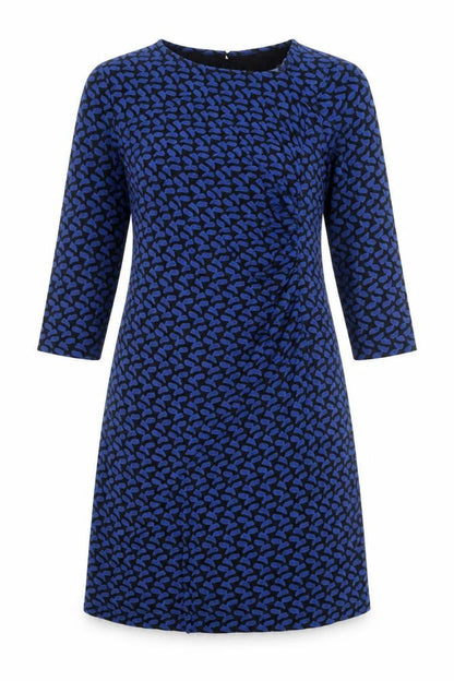 Adini Women's Blue Geometric M Dress, 3/4 Sleeve