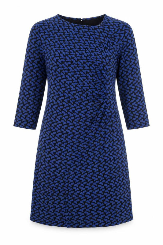 Adini Women's Blue Geometric M Dress, 3/4 Sleeve