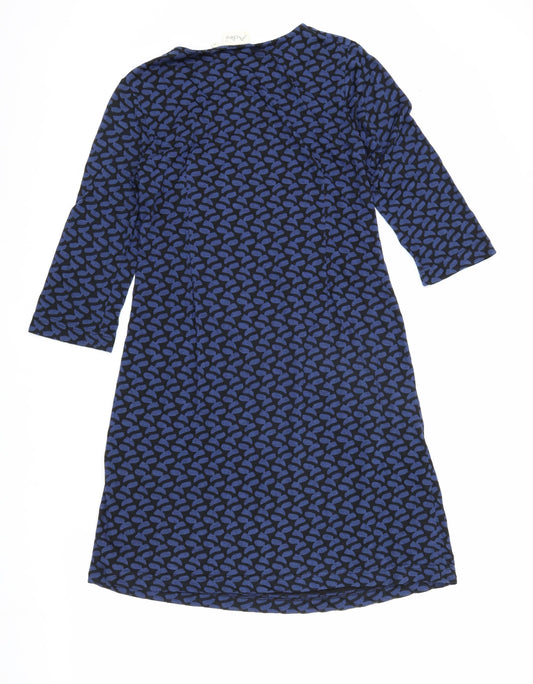 Adini Women's Blue Geometric M Dress, 3/4 Sleeve
