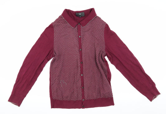 Marks and Spencer Men's Red Cardigan L Geometric Knit