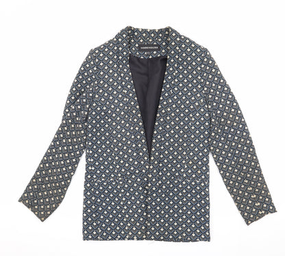 Warehouse Women's Blue Geometric Suit Jacket Size 10