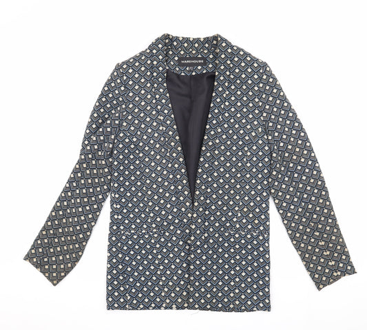 Warehouse Women's Blue Geometric Suit Jacket Size 10
