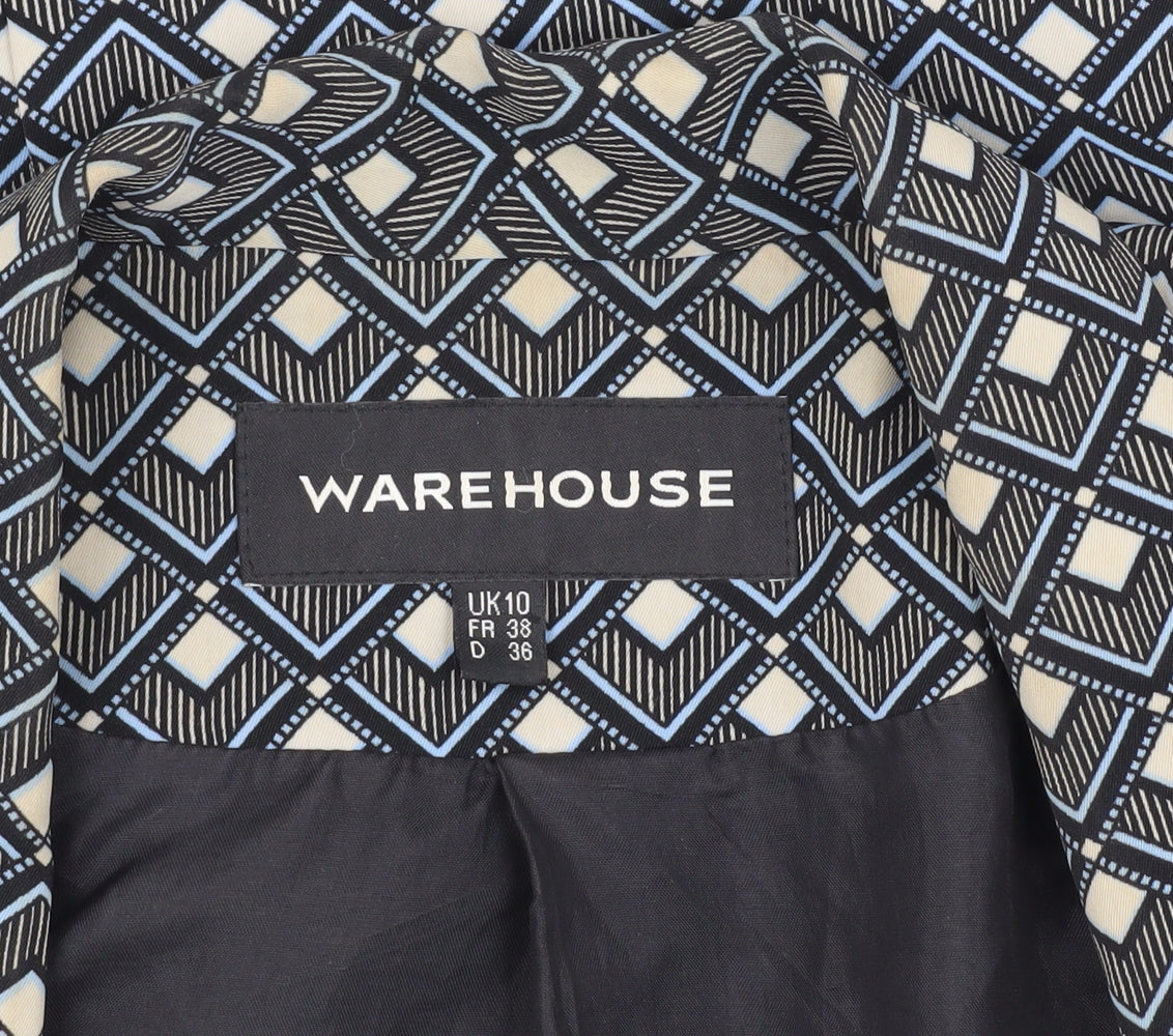 Warehouse Women's Blue Geometric Suit Jacket Size 10