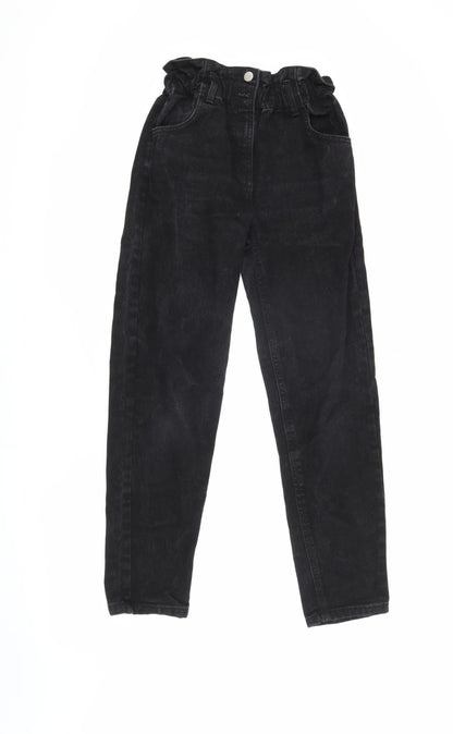 Kylie Girls Black Paperbag Jeans - 11 Years, Regular Fit