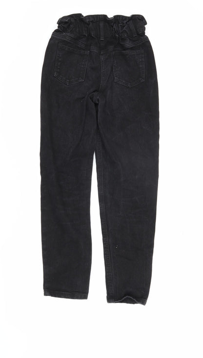 Kylie Girls Black Paperbag Jeans - 11 Years, Regular Fit