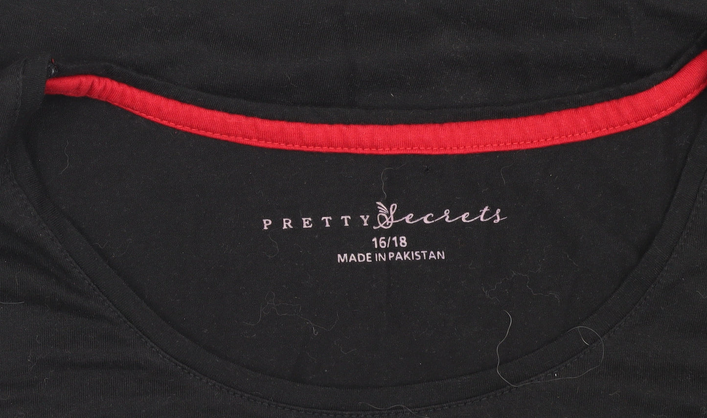 Womens UK Size 16 Pretty Secrets Black Basic T-Shirt