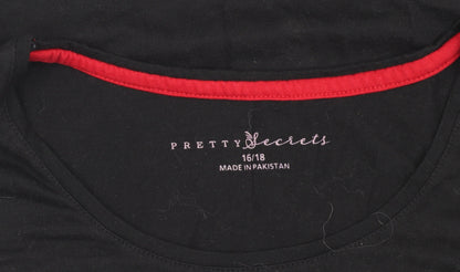 Womens UK Size 16 Pretty Secrets Black Basic T-Shirt