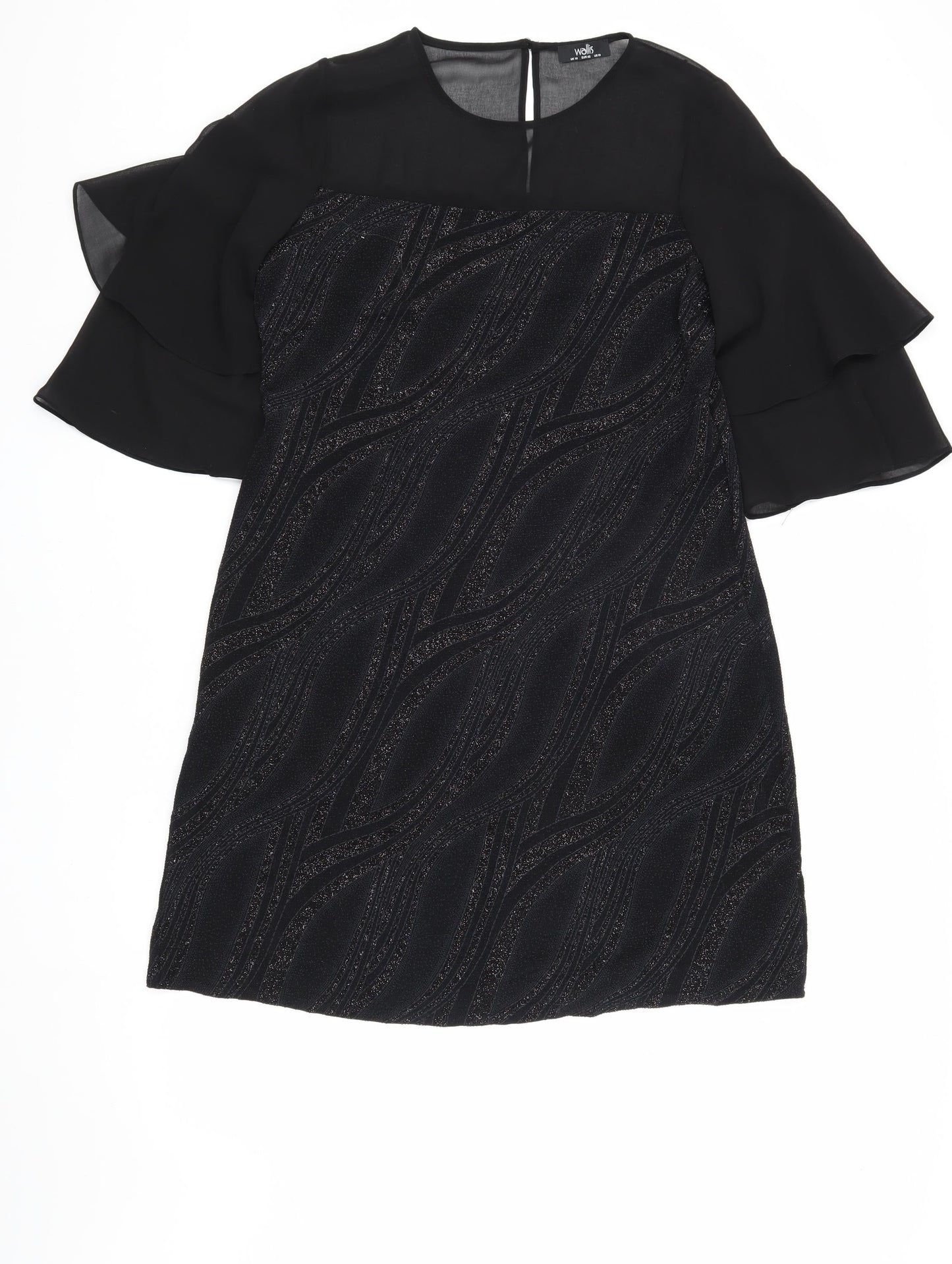 Wallis Women's Black Flutter Sleeve Sheath Dress Size 14