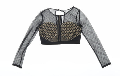 Womens UK Size 12 I-X London Black Cropped Blouse