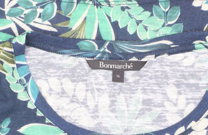 Bonmarché Women's Blue Floral T-Shirt, Size 16