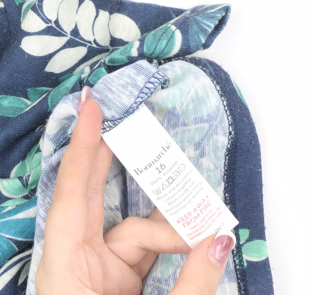 Bonmarché Women's Blue Floral T-Shirt, Size 16