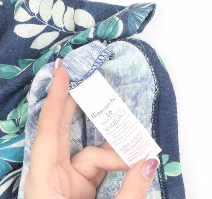 Bonmarché Women's Blue Floral T-Shirt, Size 16