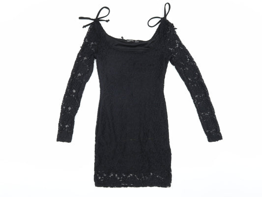 Boohoo Women's Black Lace Bodycon Dress Size 8