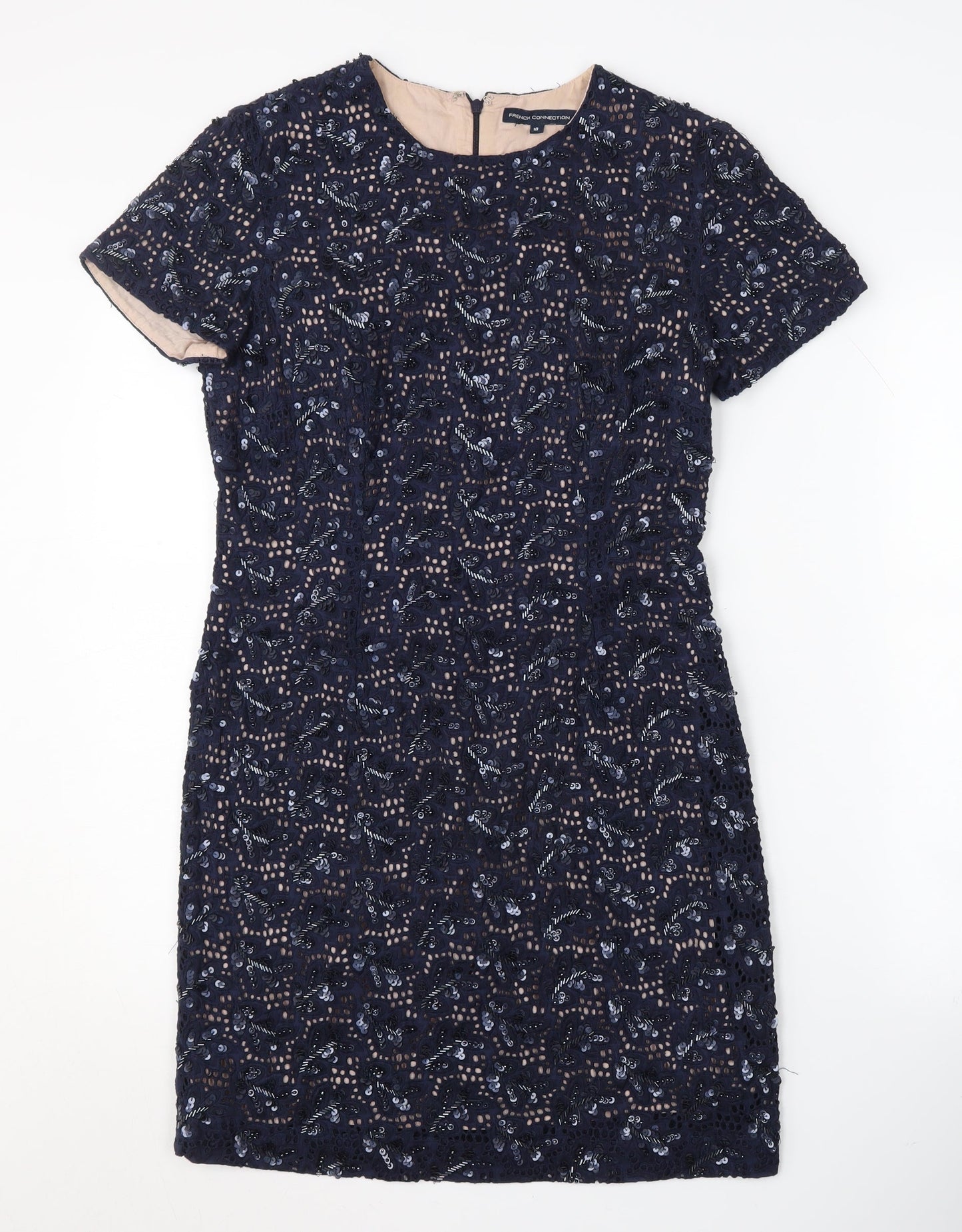 French Connection Women's Blue Sequin Sheath Dress Size 10