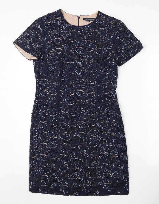 French Connection Women's Blue Sequin Sheath Dress Size 10