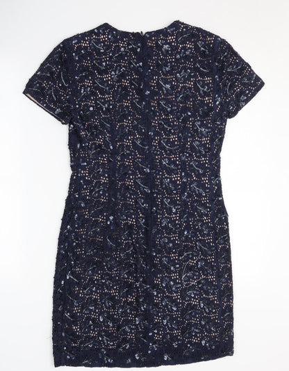 French Connection Women's Blue Sequin Sheath Dress Size 10