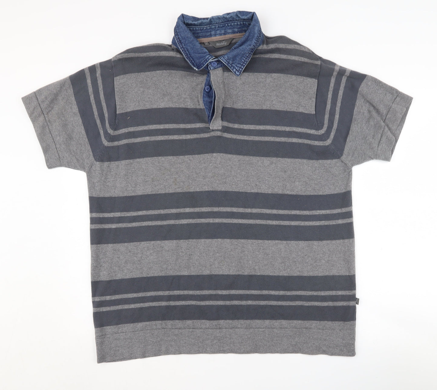 Wolsey Men's Grey Striped Polo Shirt Size L