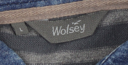 Wolsey Men's Grey Striped Polo Shirt Size L