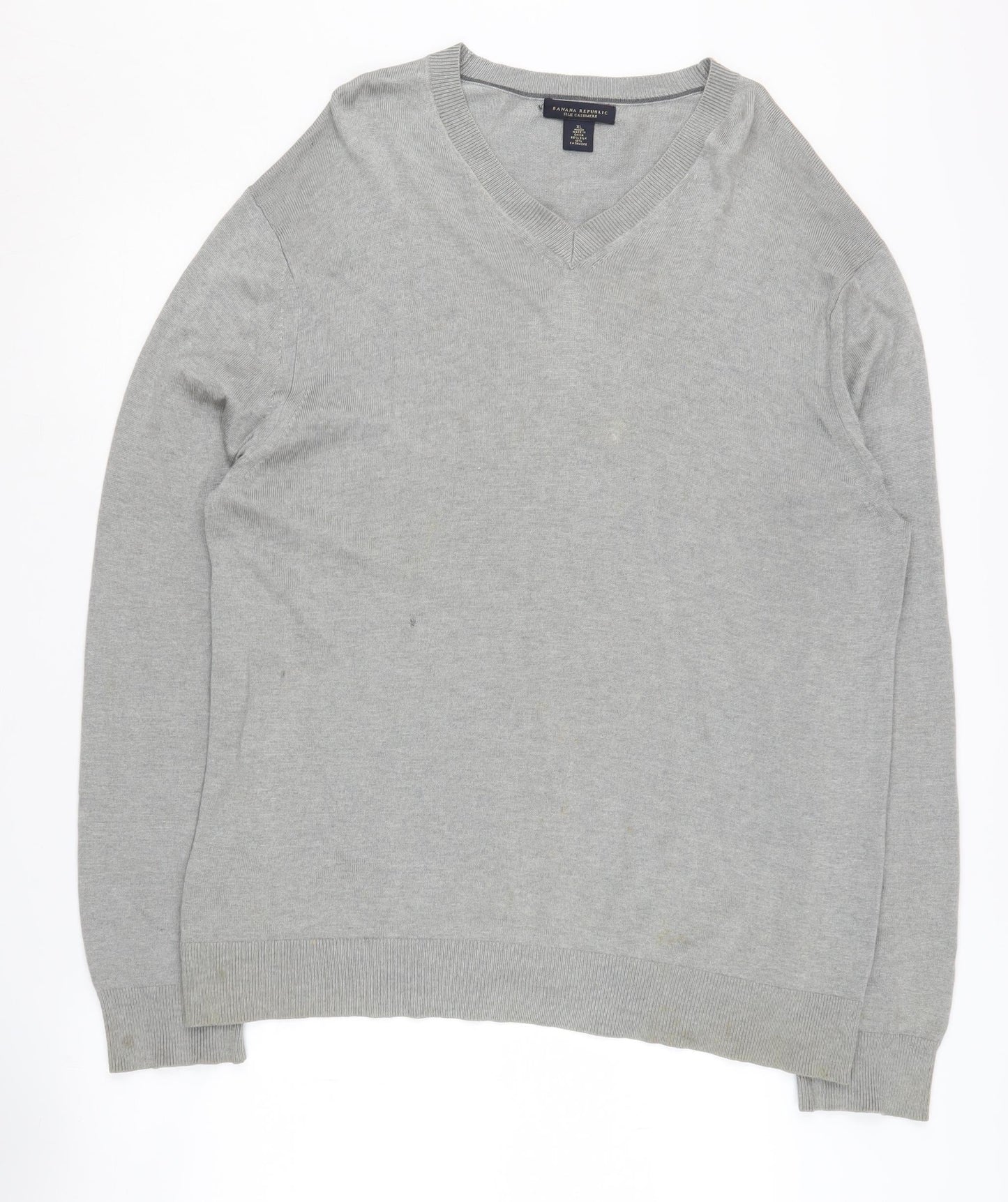 Banana Republic Men's Grey Silk Cashmere V-Neck Pullover Jumper XL
