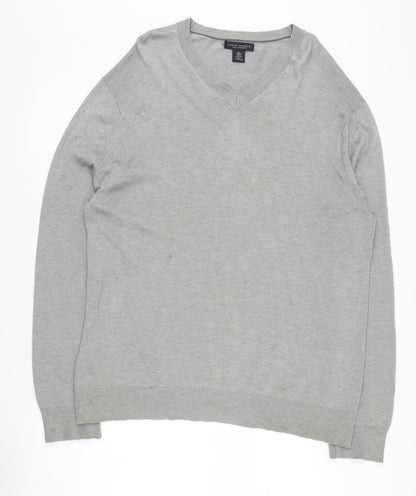 Banana Republic Men's Grey Silk Cashmere V-Neck Pullover Jumper XL