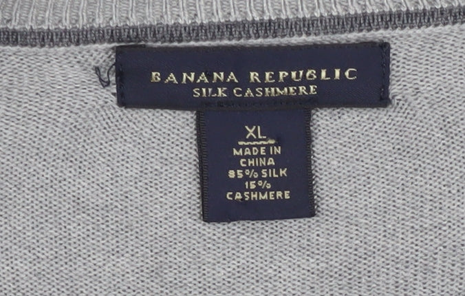 Banana Republic Men's Grey Silk Cashmere V-Neck Pullover Jumper XL