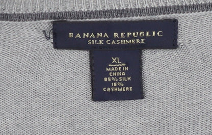 Banana Republic Men's Grey Silk Cashmere V-Neck Pullover Jumper XL