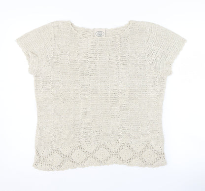 Laura Ashley Beige Open-Knit Pullover Jumper, Size L