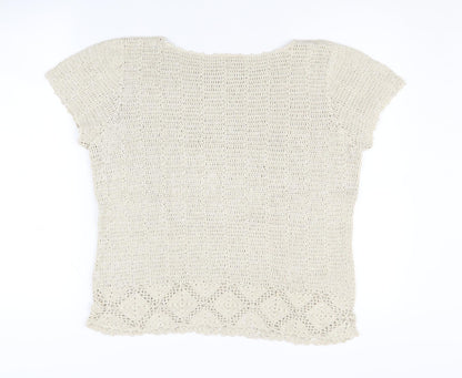 Laura Ashley Beige Open-Knit Pullover Jumper, Size L